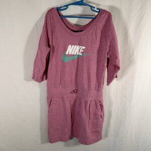 Nike Dress Girls Medium Pink Pockets Long Sleeve Crew Neck Drawstring Cotton